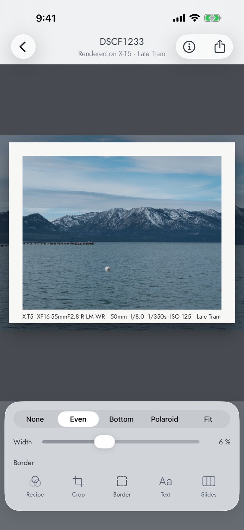 The Border tool: a photo on a paper mat with a caption line under it