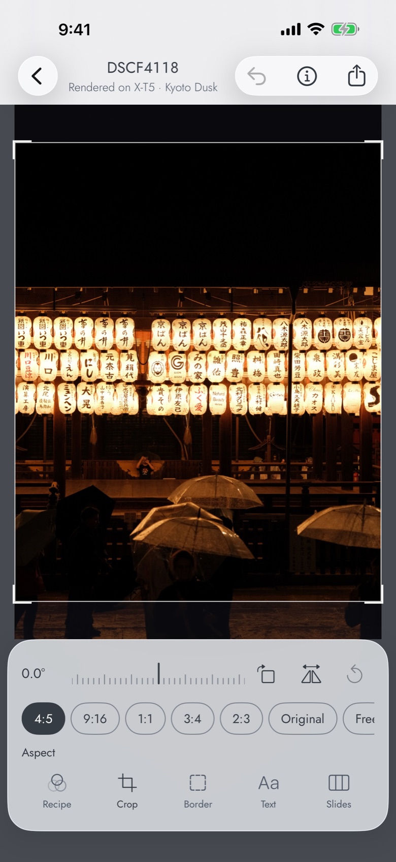 The Crop tool with aspect presets
